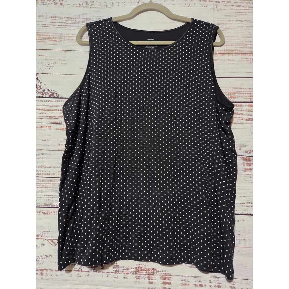 CJ Banks Womens 2X Polka Dot Tank Top Black White Cotton Layer-Your-Look Tank